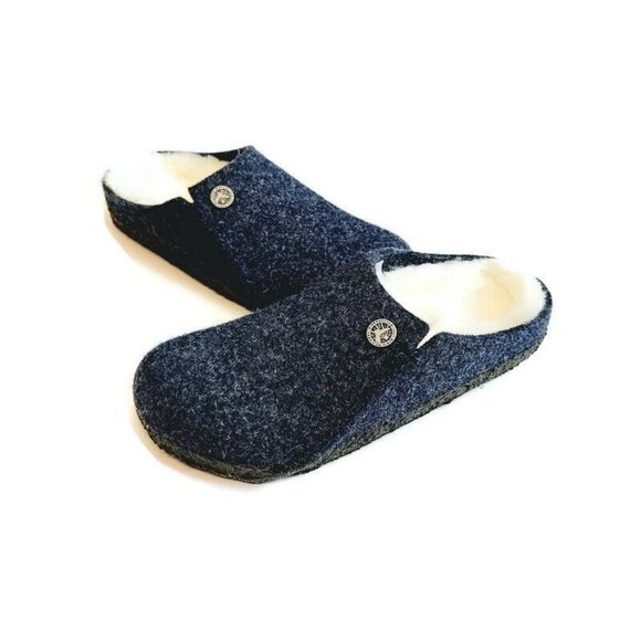 Birkenstock Zermatt Shearling Lined Slide Slippers Kids Size L1 EU32 Dark Blue - Picture 5 of 9